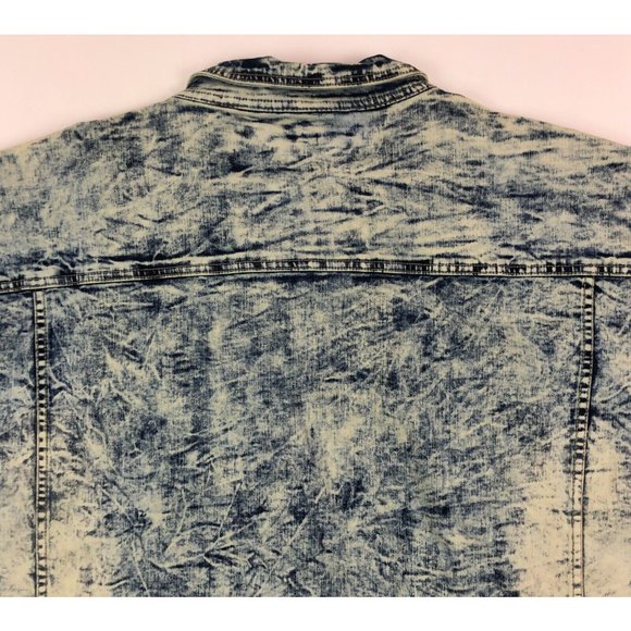 Makobi Mens 6XB Acid Wash Blue Denim Jean Track Jacket Distressed Faded Stripes - Picture 11 of 12